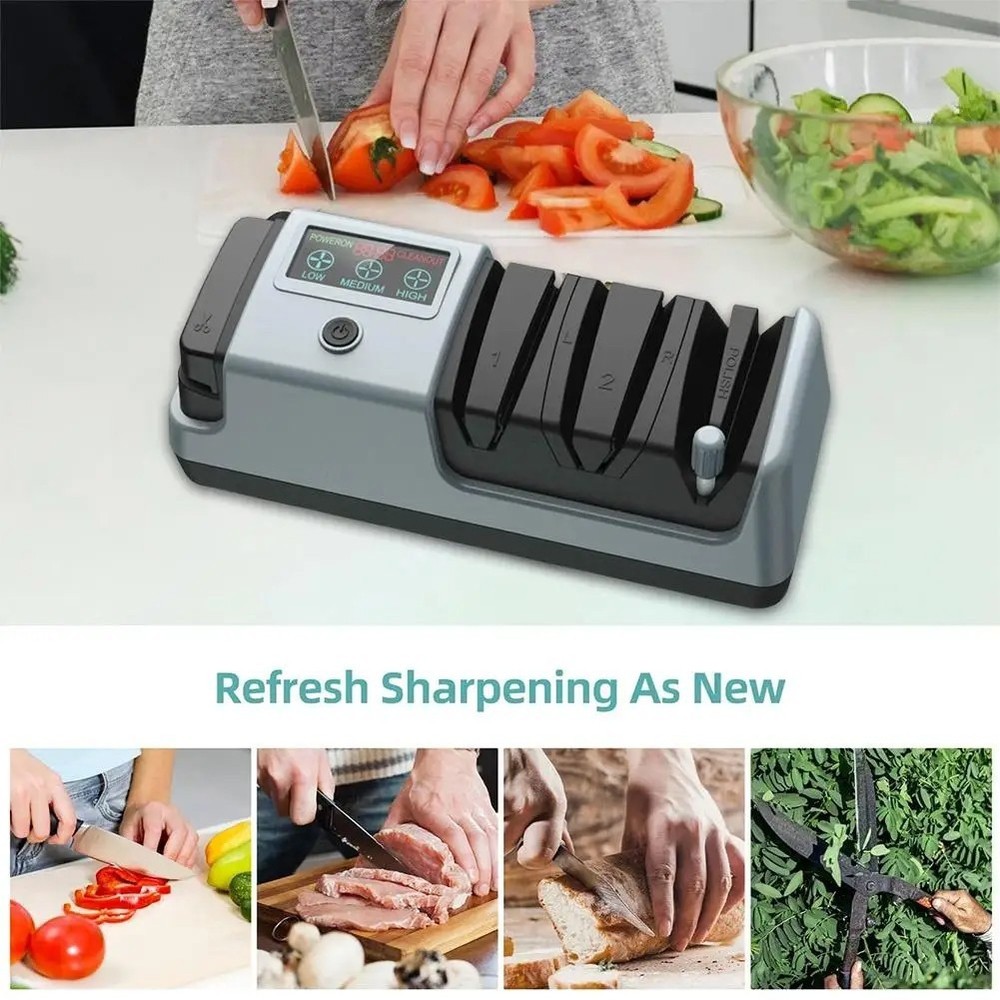Professional 5 in 1 Electric Knife Sharpener 3 Speed LCD Display for Kitchen US
