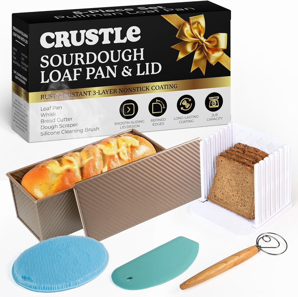 5-Pack Pullman Loaf Pan with Lid – Sourdough Loaf Pan Set, Includes Dough Scrape