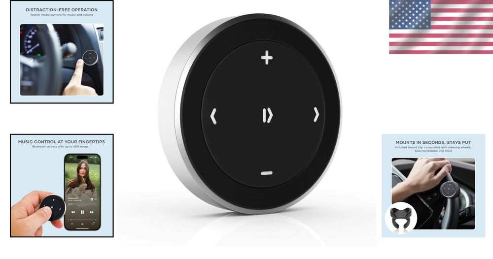 Bluetooth Media Button with Steering Wheel Mount