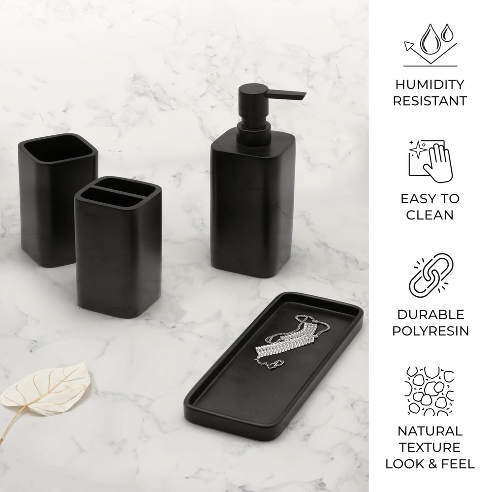 ZCCZ Beige Bathroom Accessory Sets, 4 Pieces 4pcs, Matte Black