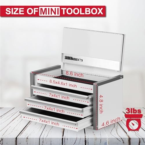 Mini Tool Box, Portable 3 Drawer Steel Stackable Tool Box with 3-Drawer White