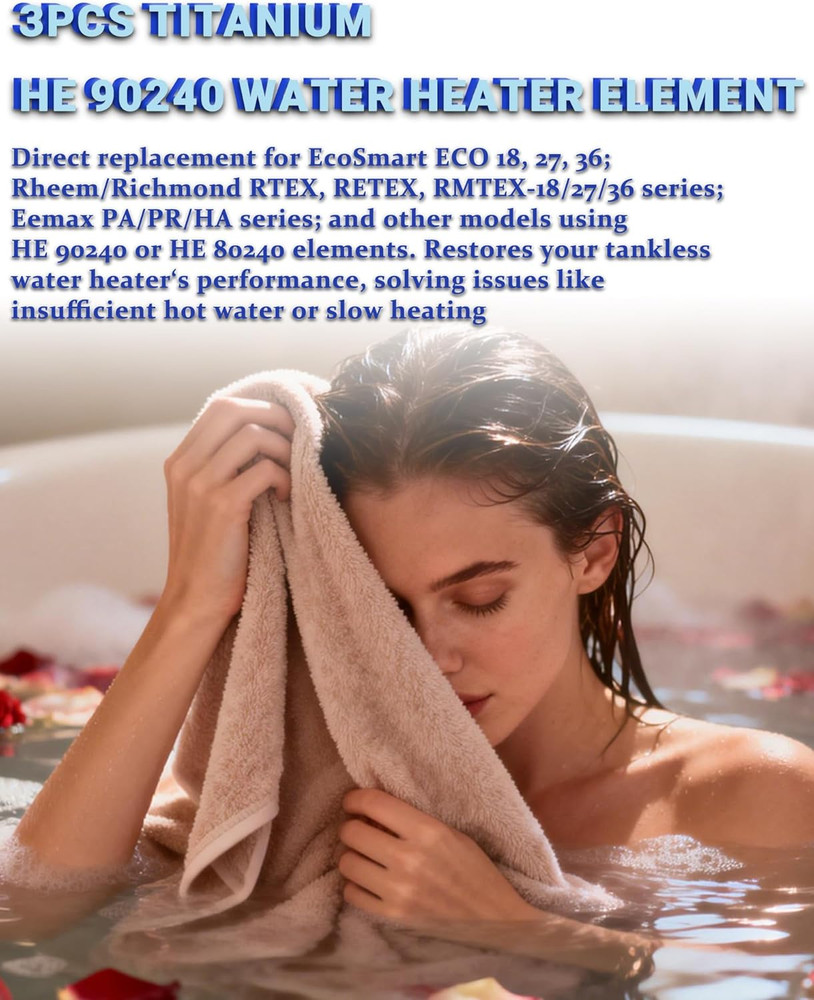 Titanium HE 90240 Heating Element, 3PCS 9KW 240V Screw-In Replacement for Ecosma