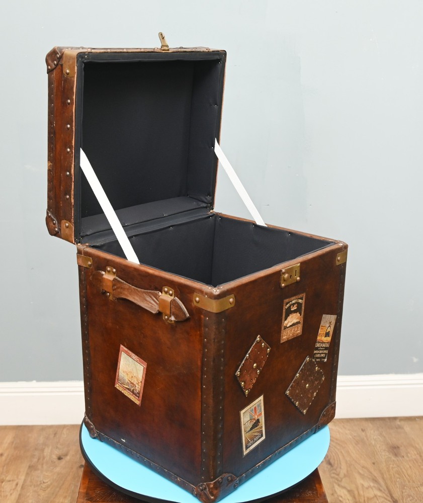 Leather Steamer Trunk Case Vintage Side Table