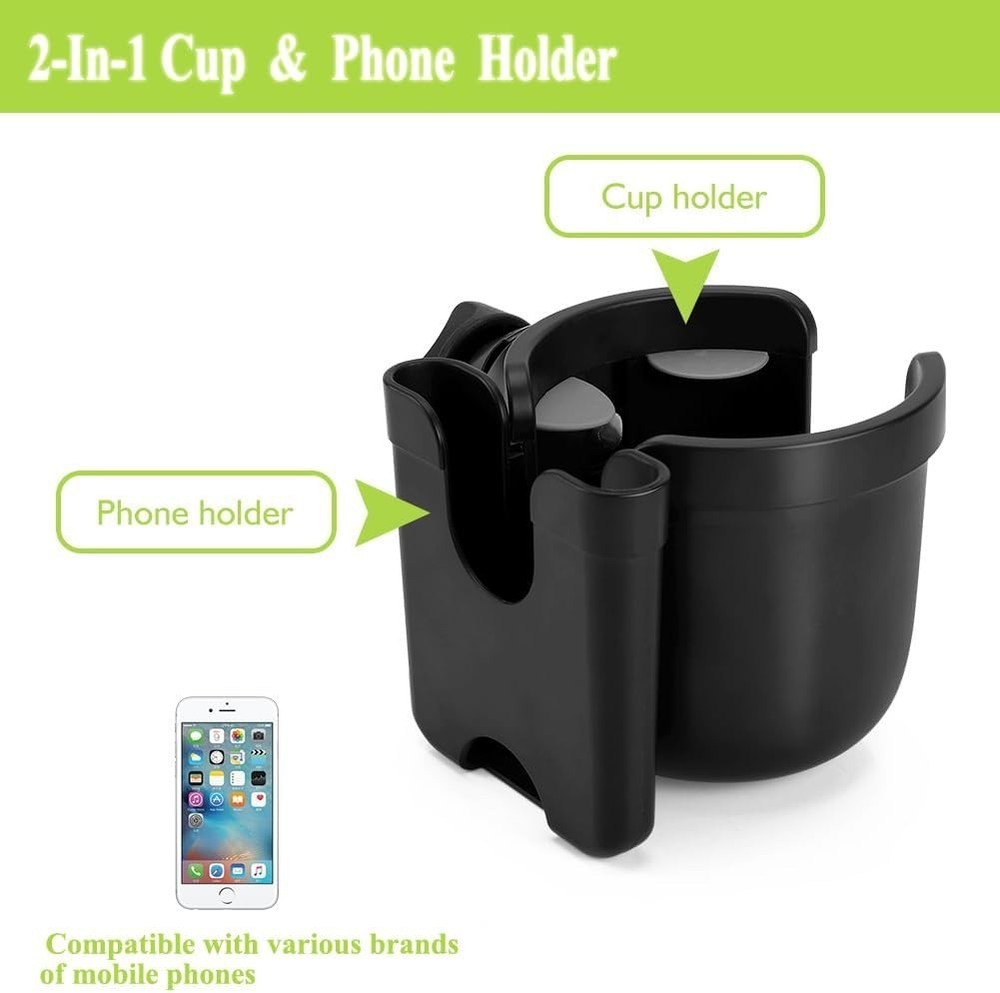 Compact Stroller Cup Holder with Phone Support - Versatile and Lightweight