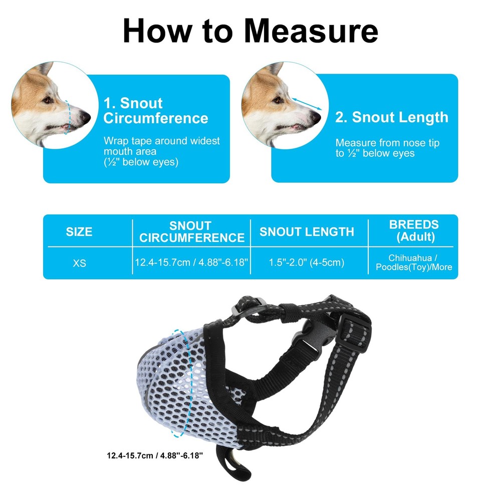Breathable Soft Air Mesh Reflective Adjustable Basket Dog Muzzle X-Small Blue