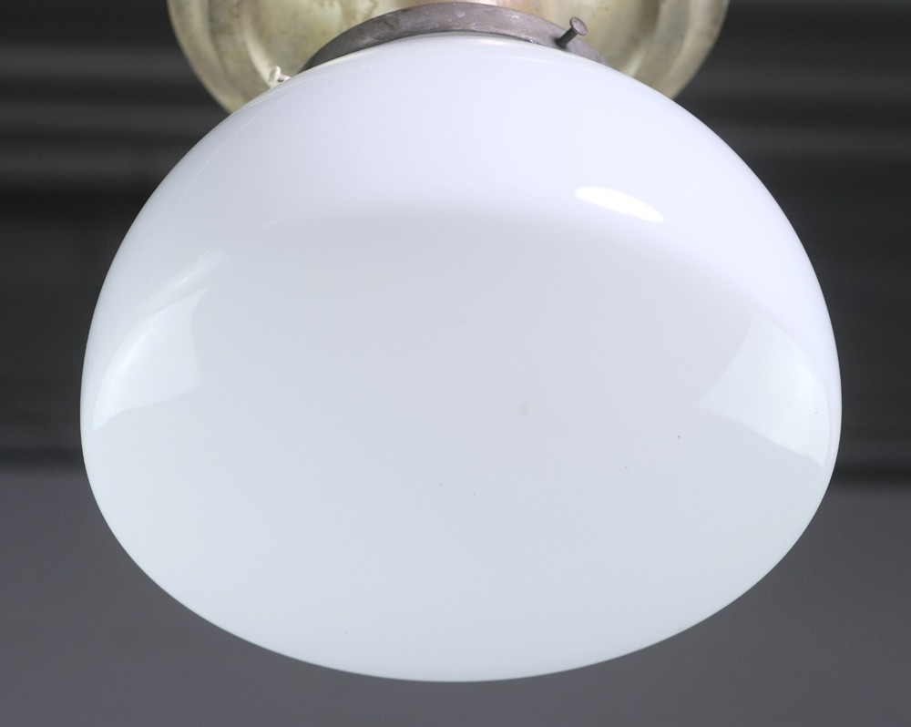 Bamberger’s Silvered Brass Milk Glass Globe Flush Mount Light