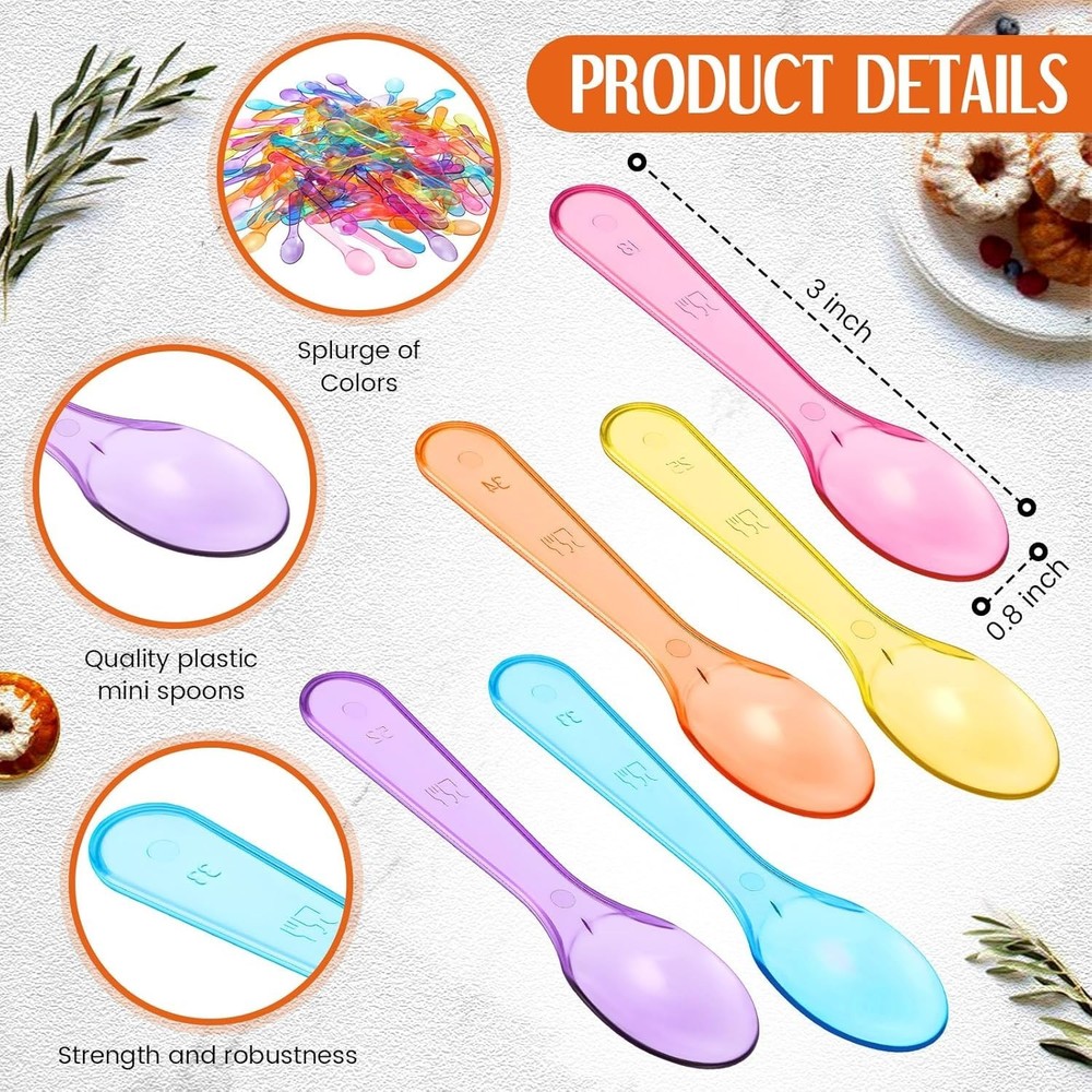 Colorful 3" Plastic Taster Spoons - Ideal for Ice Cream, Sauces & Sampling