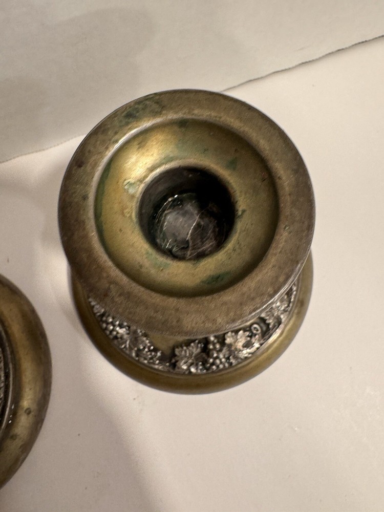 Candlestick Pair Silver Academy Silver On Copper 4.5 In Tall