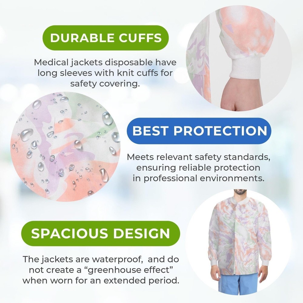Multicolor Disposable Lab Jackets SMS Snap Front 100 Count Medium Size