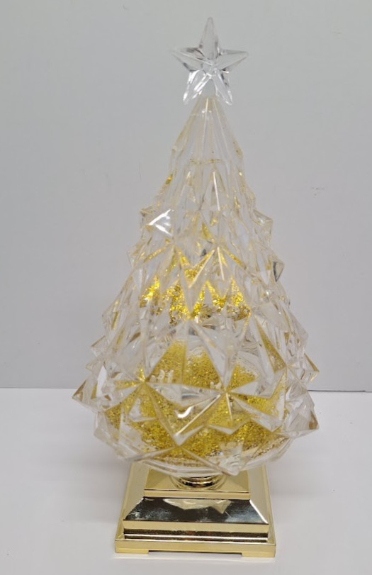 GOLD LIGHTED SWIRLING GLITTER TREE WATER LANTERN 10 IN
