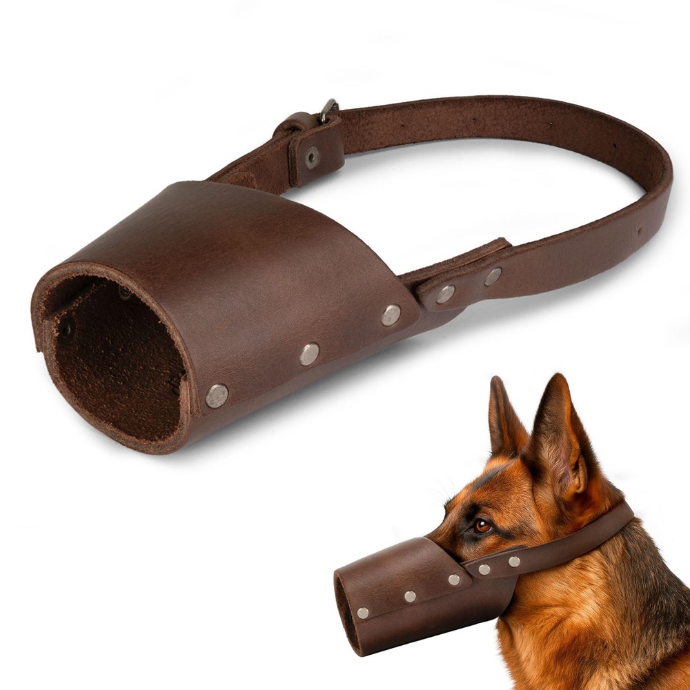Handmade Leather Dog Muzzle - Full Grain, Secure Training Cover, Prevents Biting