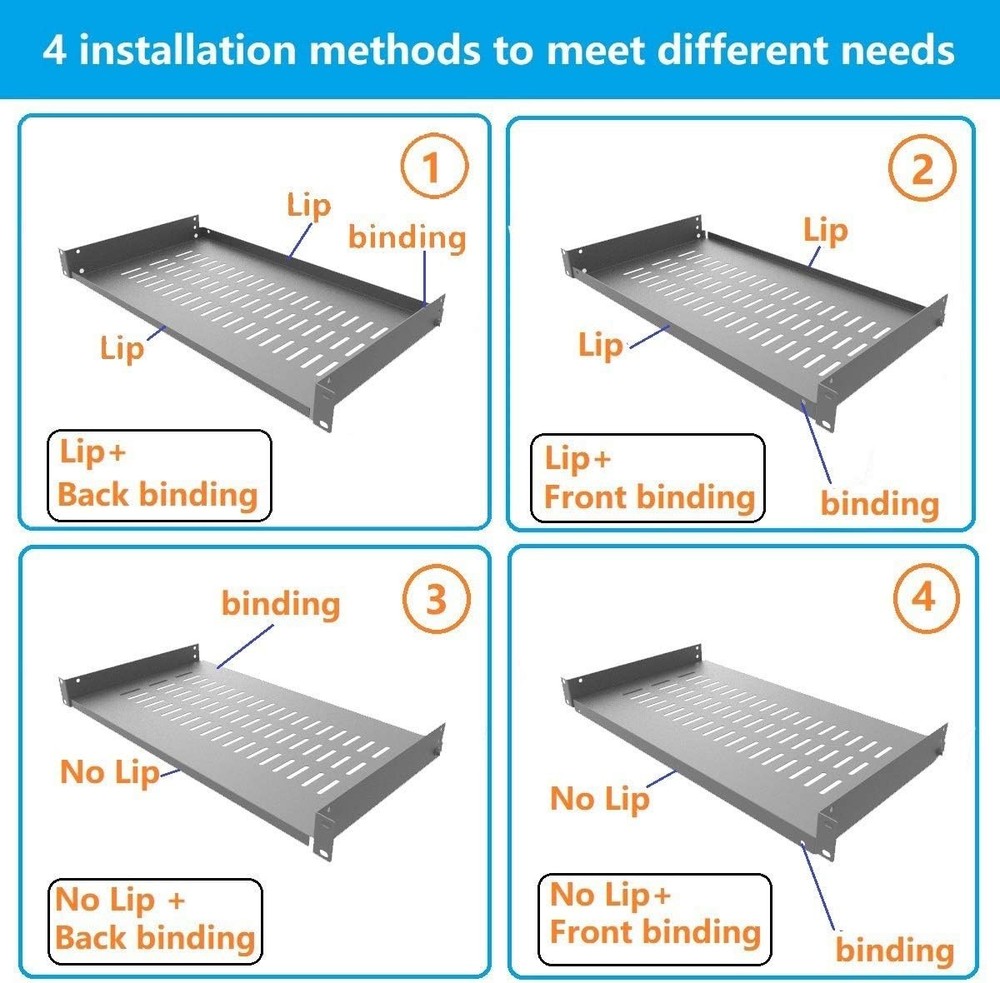 Versatile 1U Rack Shelf 10" Deep for IT Cabinets with Disassembled Structure