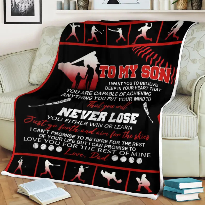 Personalized Baseball To My Son Blanket Sherpa Throw