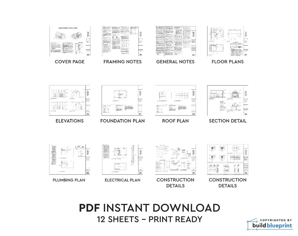 16' x 28' Modern Barn House Architectural Plans - PDF Download