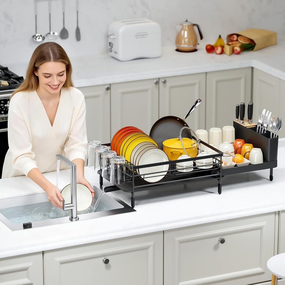 Large Dish Drying Rack Expandable Dish Racks Kitchen Counter Multifunctional