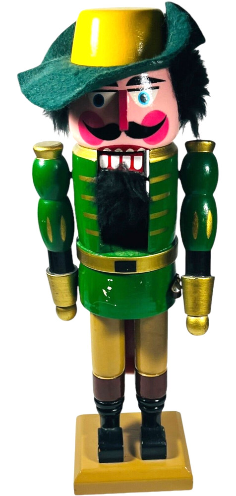 Nutcracker Green & Yellow Musketeer 12" Vintage / Nut Cracker