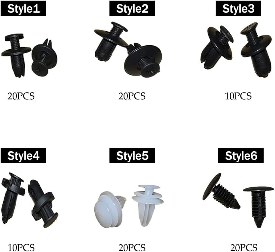 deemars 100PCS Car Clips, Plastic Rivets, 6 Popular One Size, BlackWhite