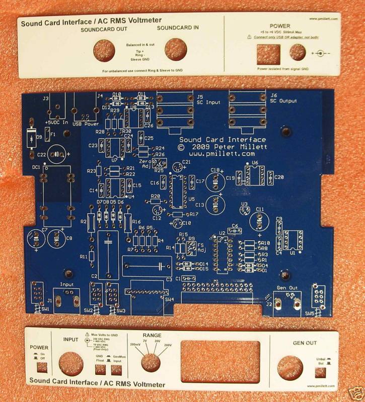 UPDATED DESIGN: DIY PCB + panels - Sound Card Interface / RMS Voltmeter