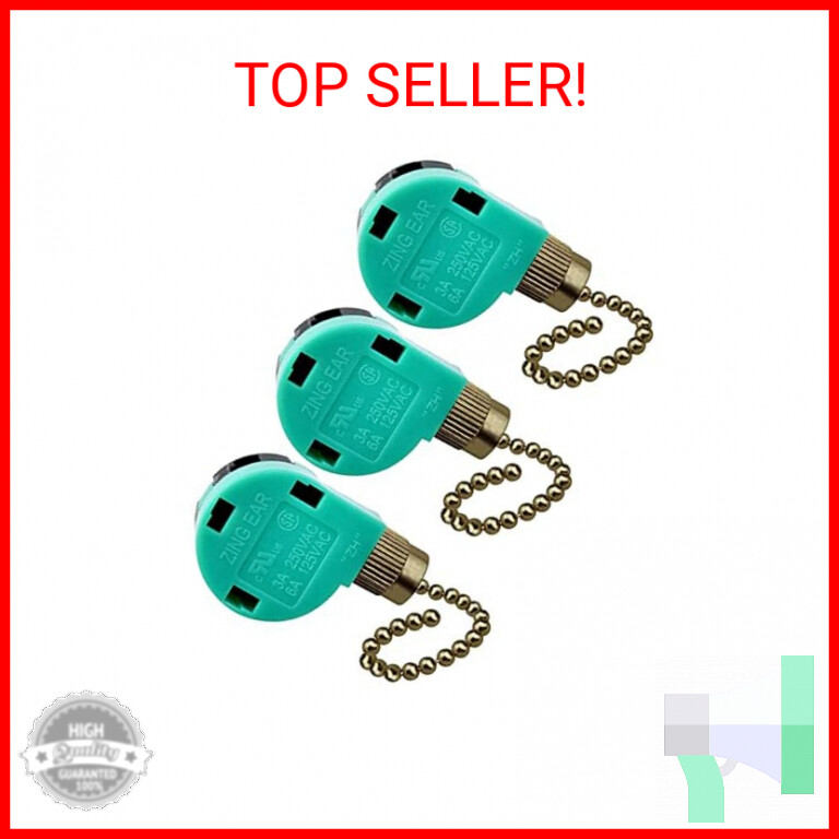 3 Pack Ceiling Fan Switch 3 Speed 4 Wire Zing Ear ZE-268S6 Fan Pull Chain Switch