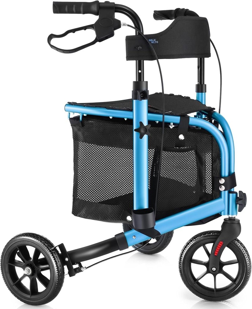 WALK MATE 3 Wheels Rollator Walker 10Lb Seat Backrest Lightweight Foldable