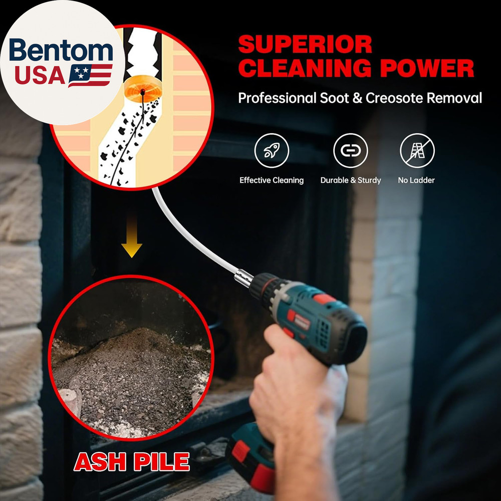 30 Feet Chimney Sweep Kit, Chrome Button Locking System, Chimney Cleaning Kit, C