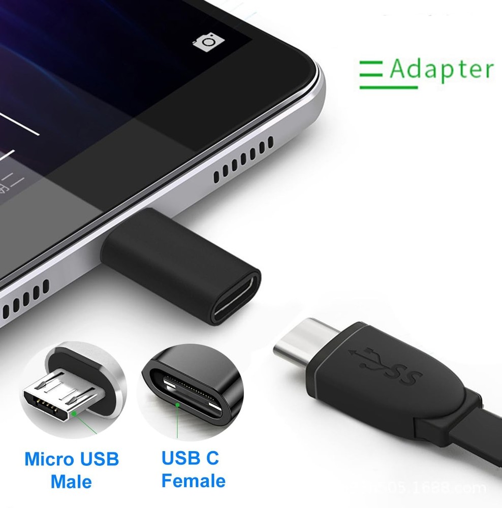 Micro USB to C Adapter 4 Pack, Type C Male Female Black