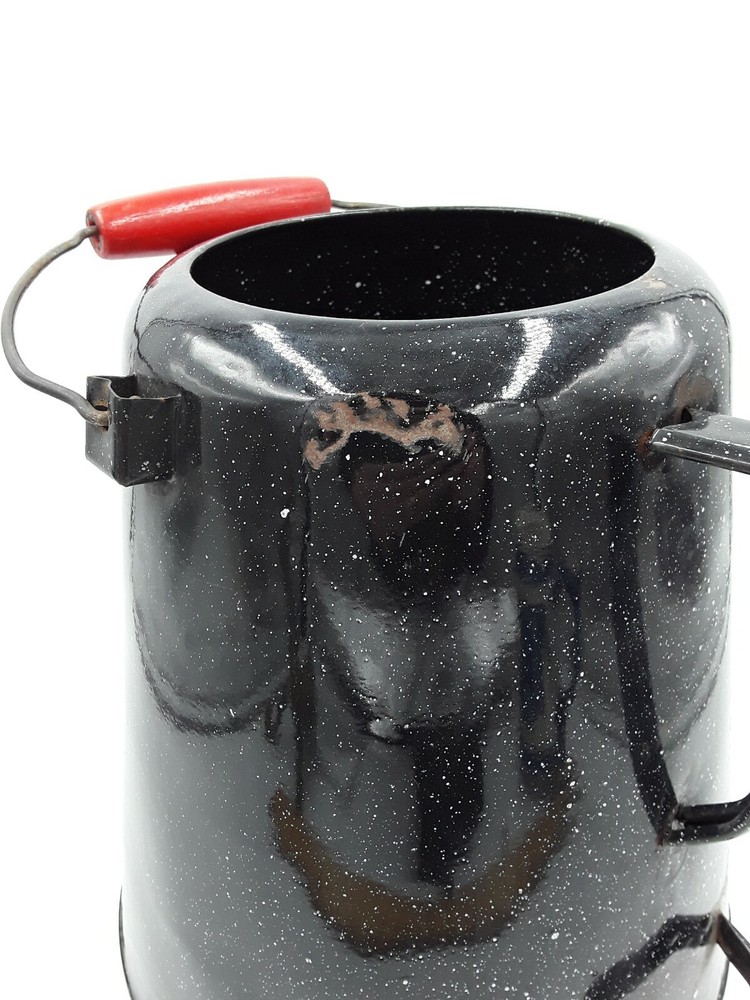 Enamelware Kettle Large with Red Wood Handle – 11 x 10 inches