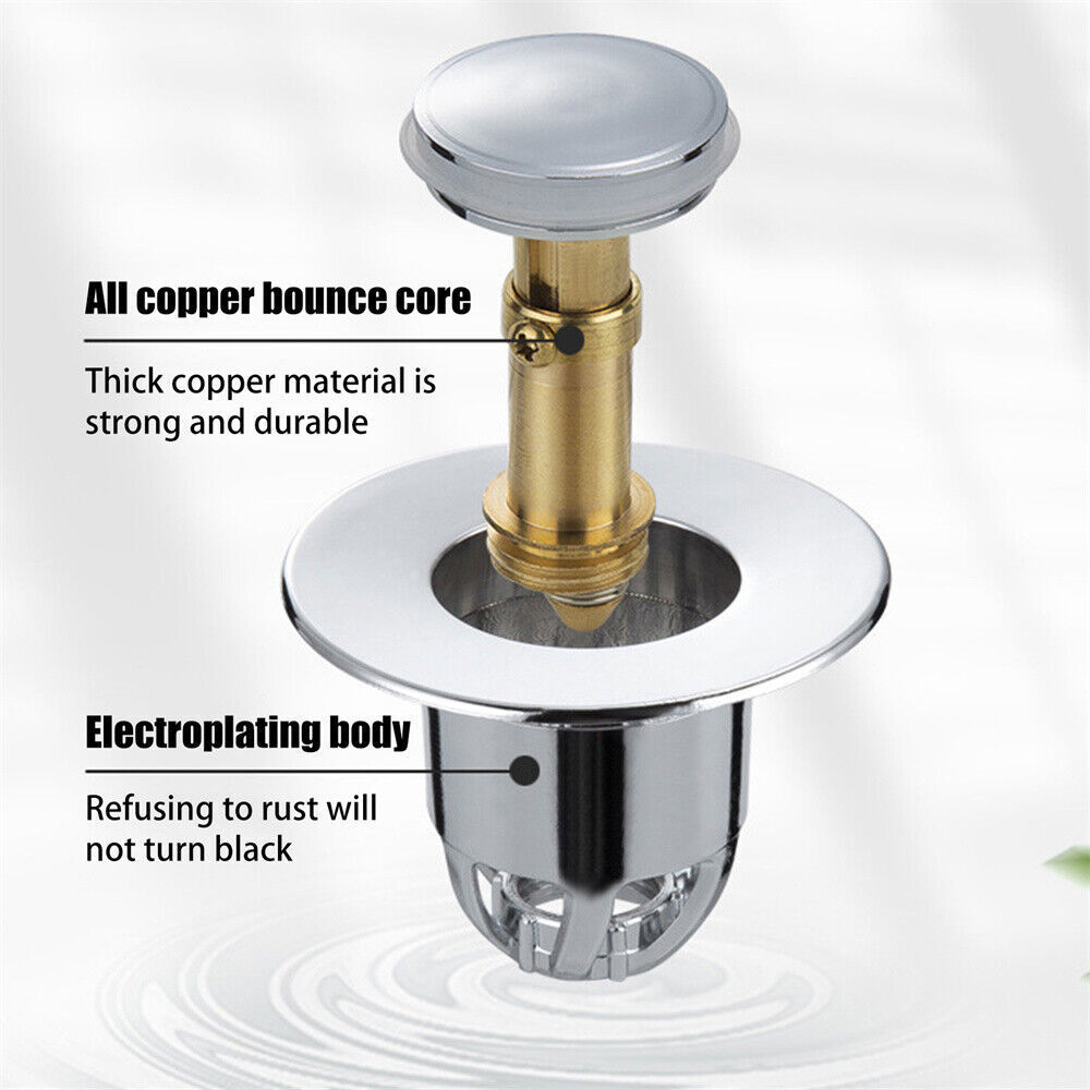 Universal Bathroom Sink Plug Stopper Pop-Up Drain Filter Wash Basin Core Bounce