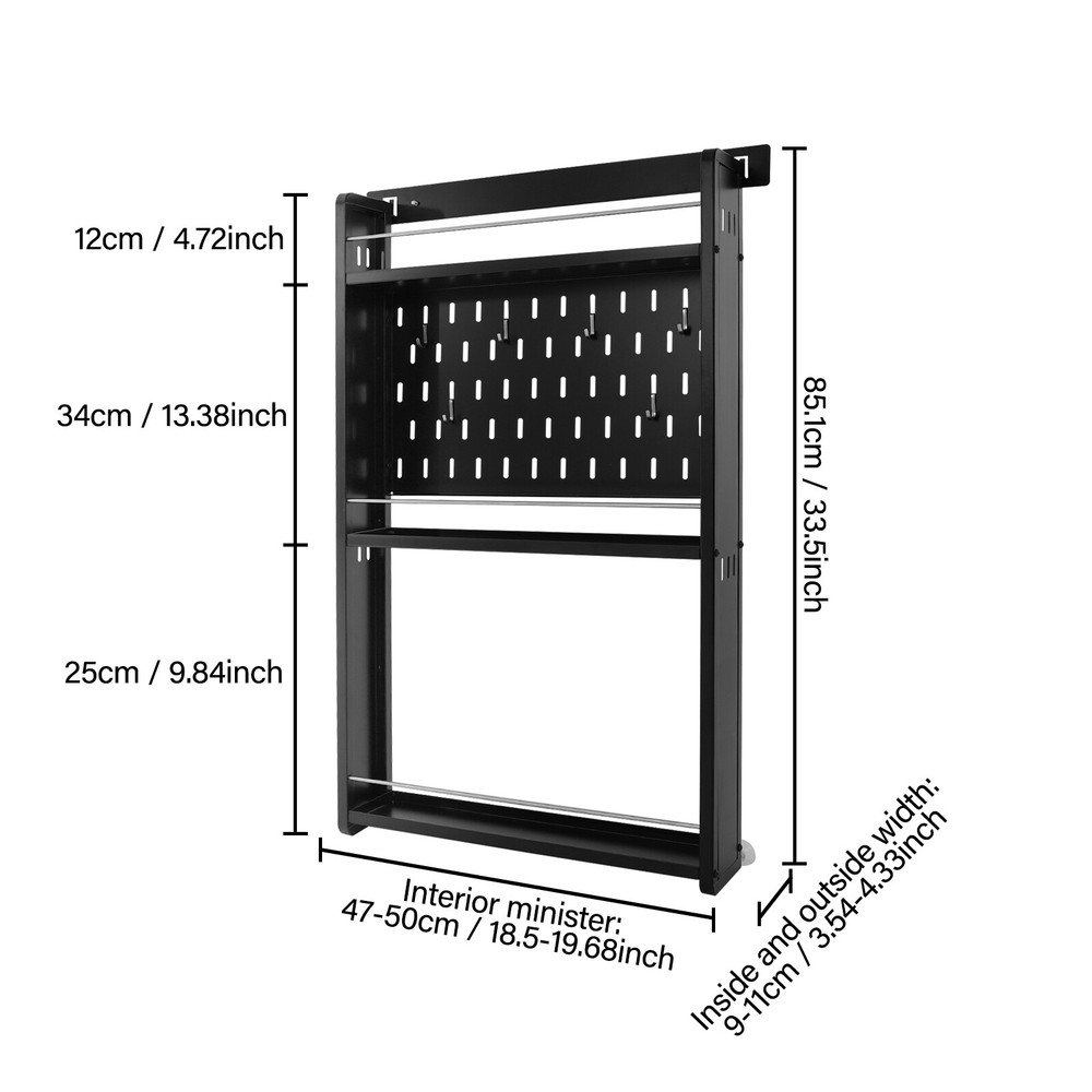 3 Tier Kitchen Storage Rack Wall-mounted Storage Rack w/ 6 Hooks for Home Hotel