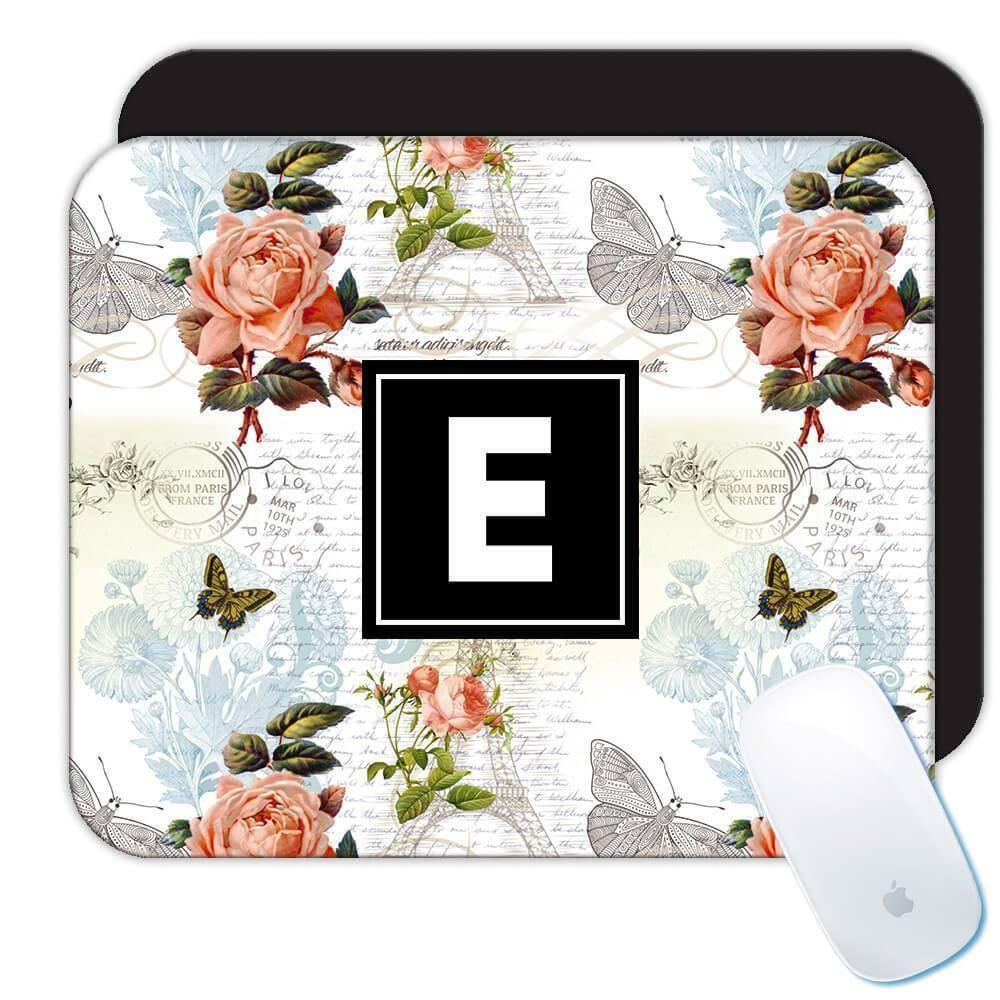 Gift Mousepad : Morpho Butterfly Pattern Flowers Eiffel Tower Silhouette Trip