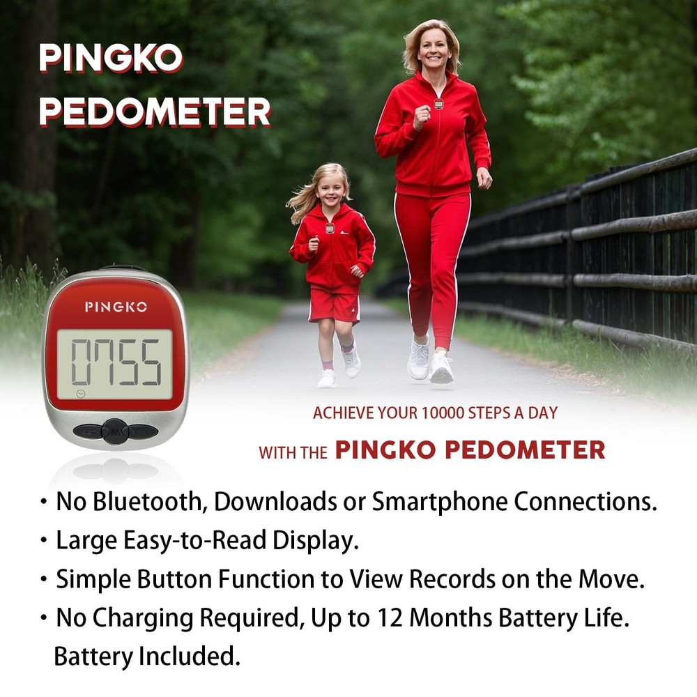 PINGKO Best Pedometer for Walking Accurately Track Steps Multi-Function Porta...