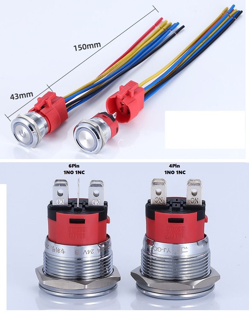 22mm 2 NO 18A High Current Waterproof IP67 High-Power Control Push Button Switch