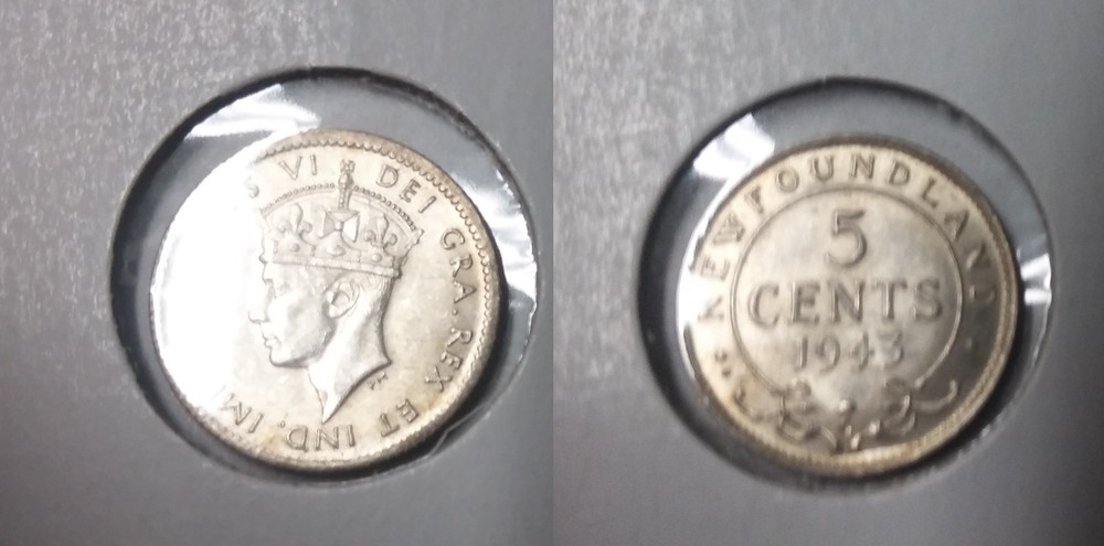 Newfoundland Canada 1943 Silver 5 cents- Nice