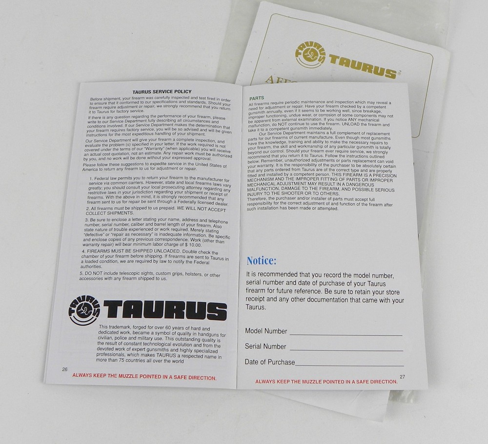 Taurus Revolver Operating Instructions Manual