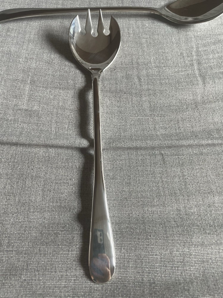 Italy Silver Plated Solid 9”Serving Set Salad Spoon and Fork Italian Vintage EUC