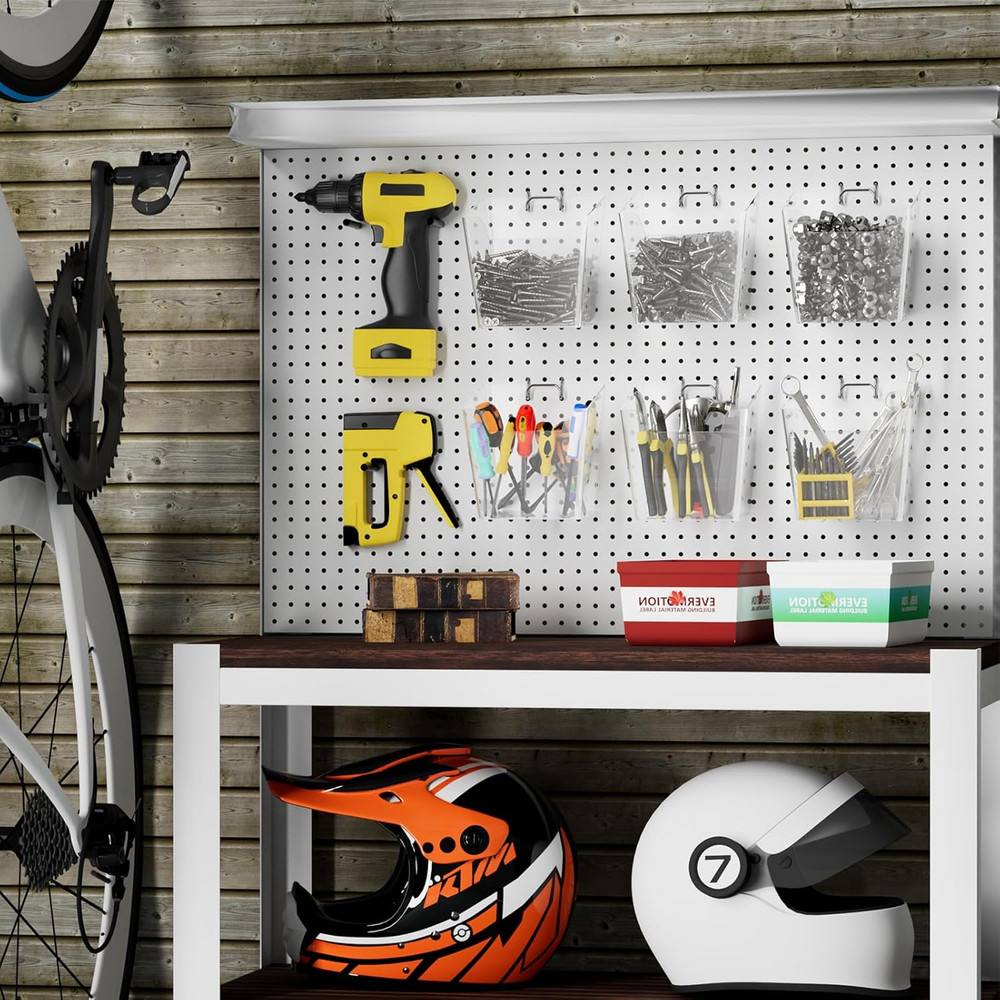 Large Pegboard Cups Peg Board Storage Bin 6 Pack with Hooks, Square Box Shape...