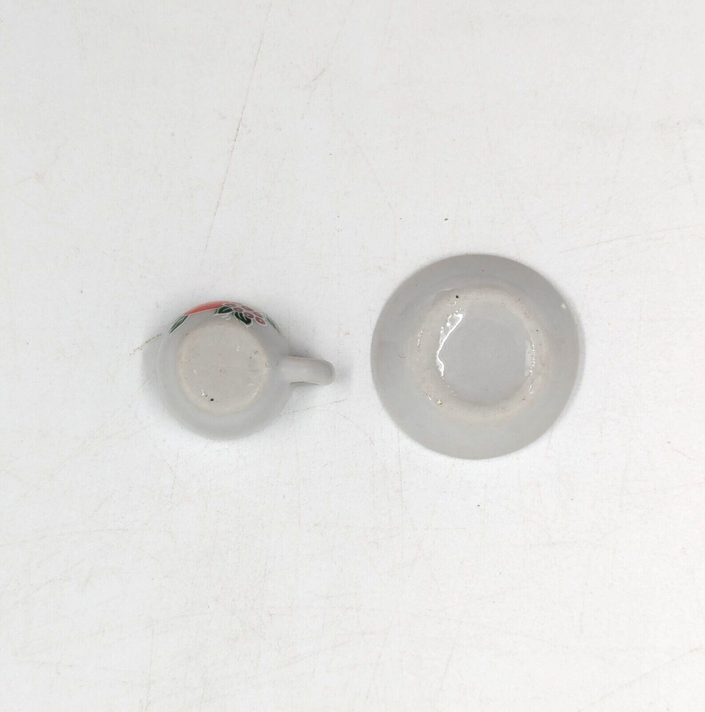 Miniature Ceramic Cup and Saucer - Peaches and Other Fruit Pattern