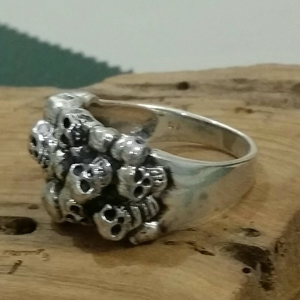 MENS RING SKULL HEAD MOTORCYCLE HARLEY 925 SILVER