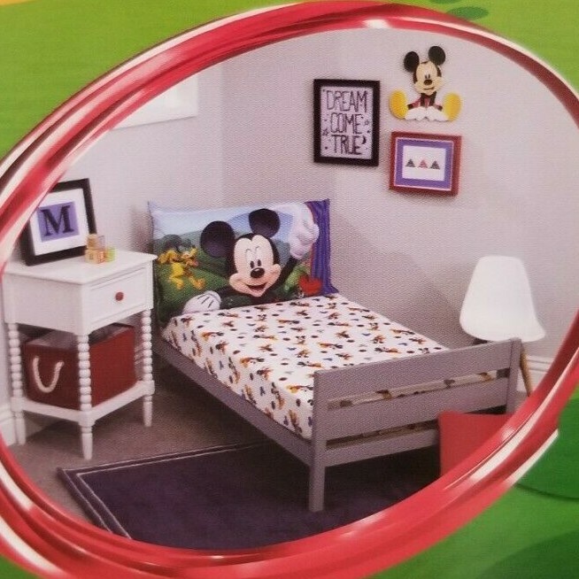 2 pc Disney Junior Mickey Mouse Toddler Fitted Sheet & Reversible Pillowcase NIP