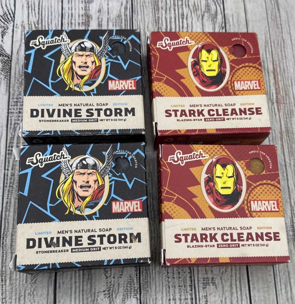 Dr Squatch 2 Divine Storm & 2 Stark Clense Limited Edition Soap Marvel New