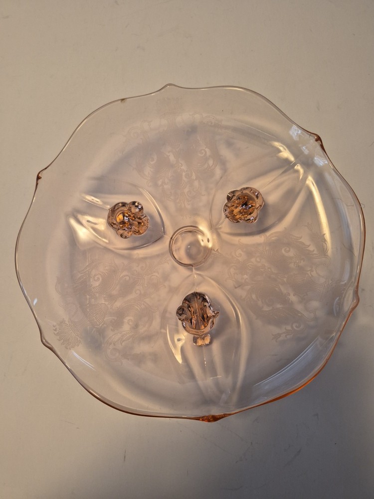 Vintage Pink Depression Footed Glass Cake Plate