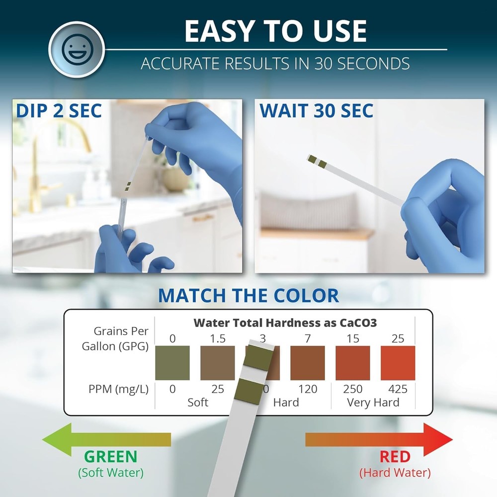 Water Hardness Test Kit - DoubleCheck 50 Strips - Hard Water Testing Kit...