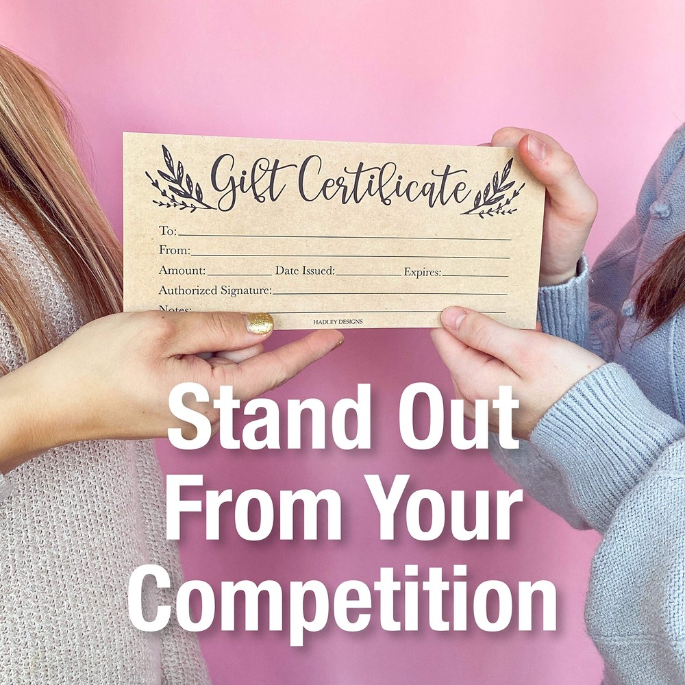 25 4x9 Rustic Blank Gift Certificates for Inches, Greenery