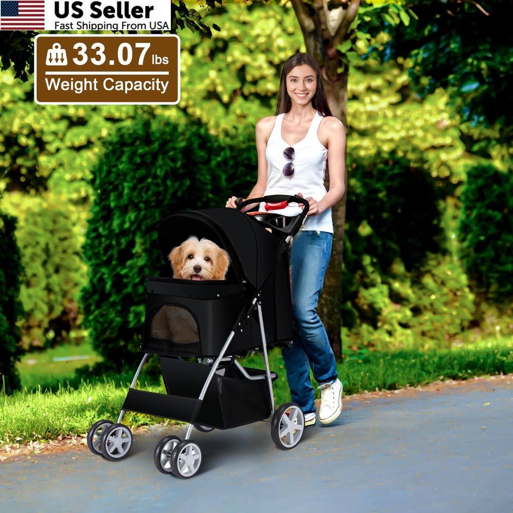 Azaeahom Pet Stroller, 4 Wheels Strolling Cart for Medium/Small BLACK