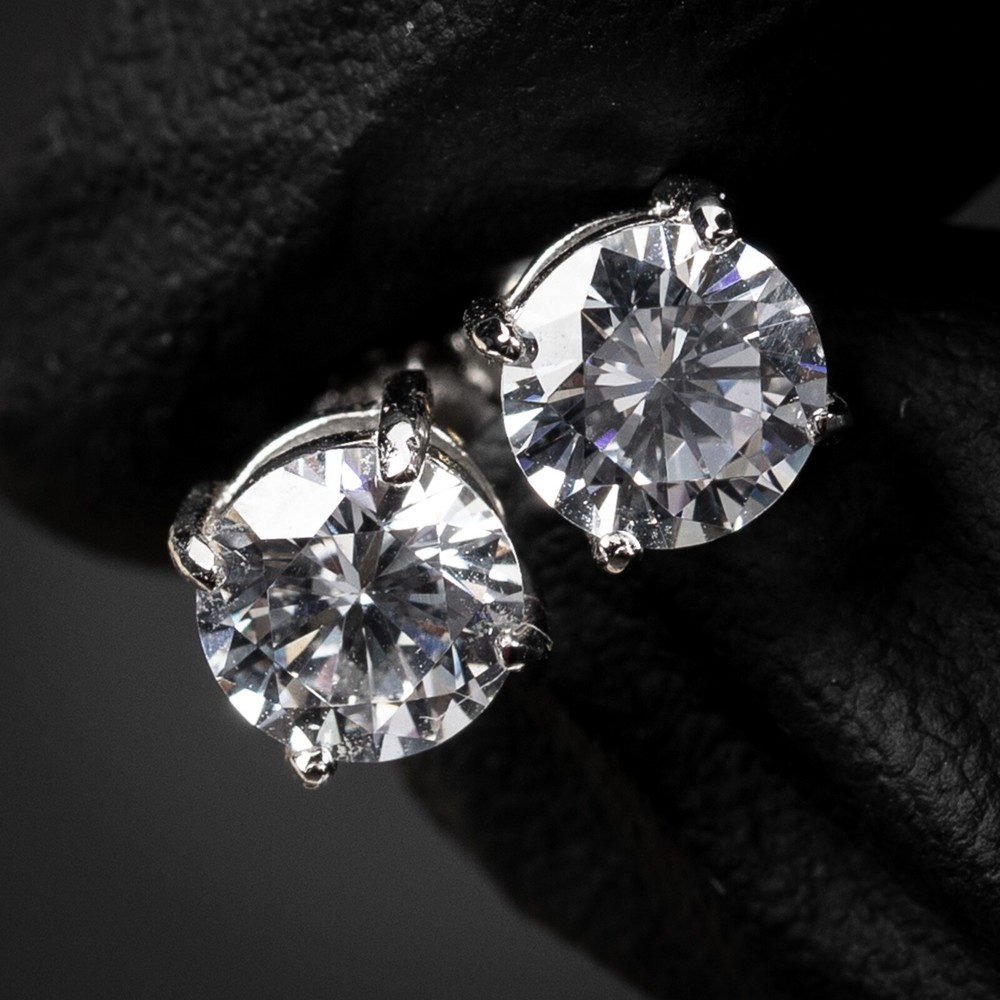 Round Cut Solitaire Small Cz Sterling Silver Screw Back Stud Earrings