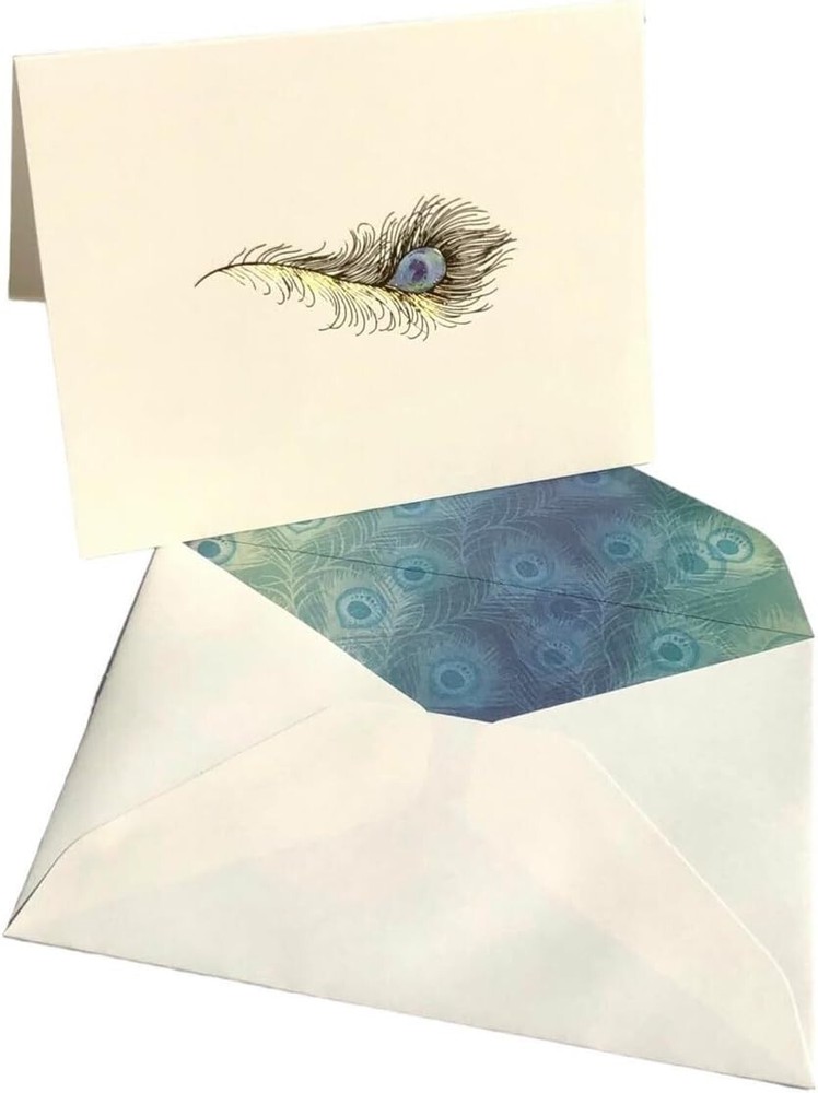 Studio oh Peacock feather blank notecards embossed gold 10 pack decorative