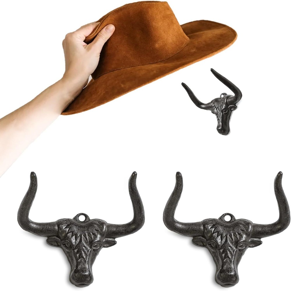 Cowboy Hat Rack for Wall 2 Pack Modern Cast Iron 2 Pack, Antique Rust
