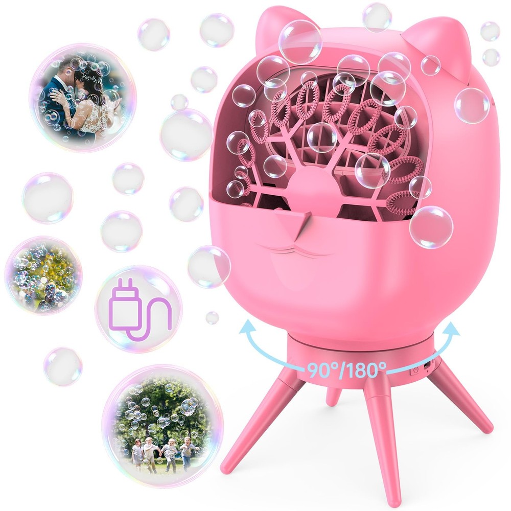 UckPure Automatic Bubble Machine Rechargeable Rotatable Pink 38000+ Bubbles/Min