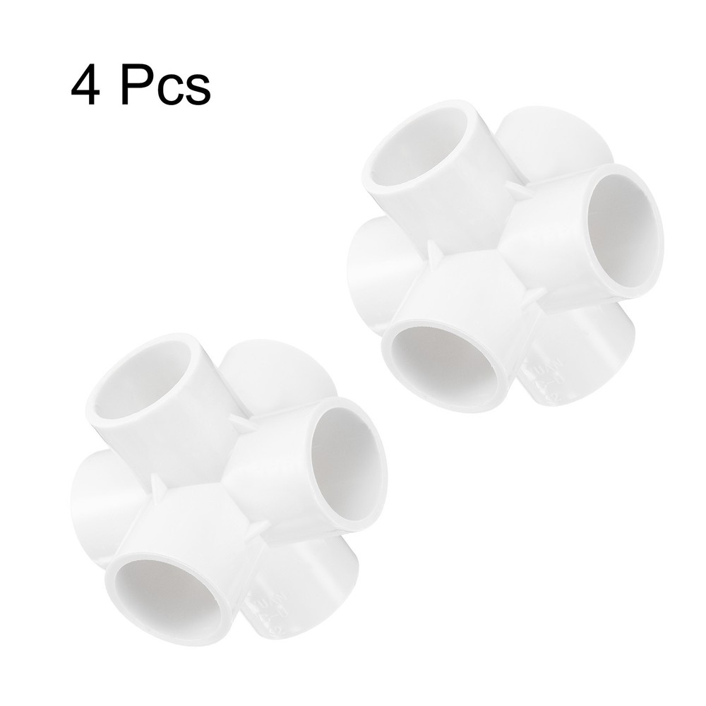 4pcs Tee Fitting 1" 6 Ways Connector Build Grade Pipe Coupling White