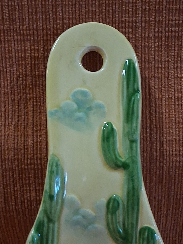 Cactus & Bird Design Ceramic Spoon Rest Yellow